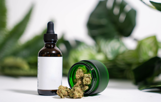 CBD Hemp Oil Tincture Bottle & Hemp Flower